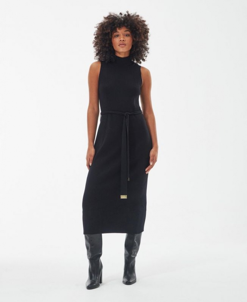 Black Women Barbour International Velocete Midi Dress | US-2695PDWFT