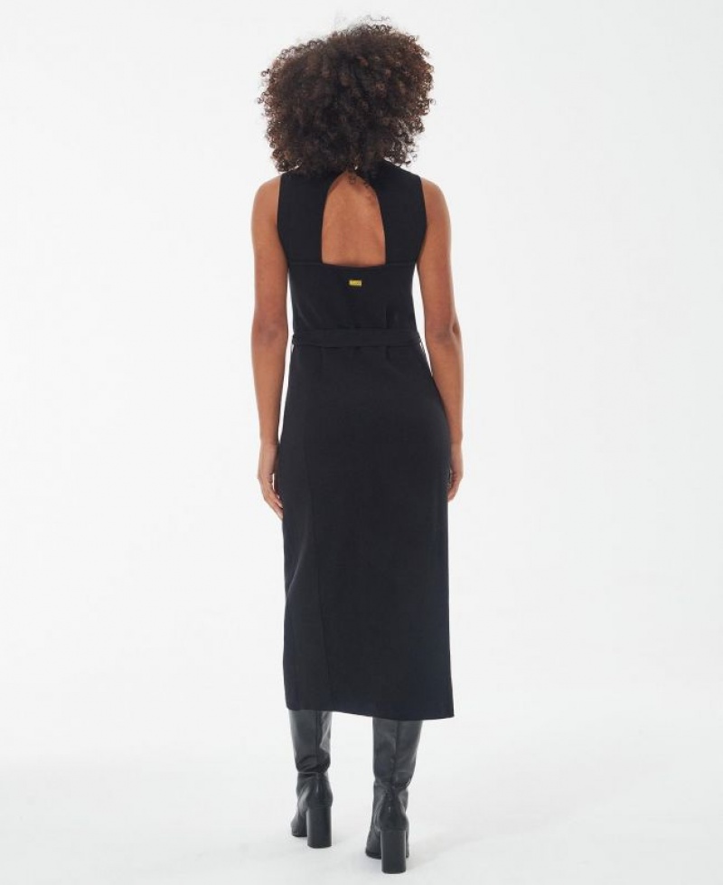 Black Women Barbour International Velocete Midi Dress | US-2695PDWFT