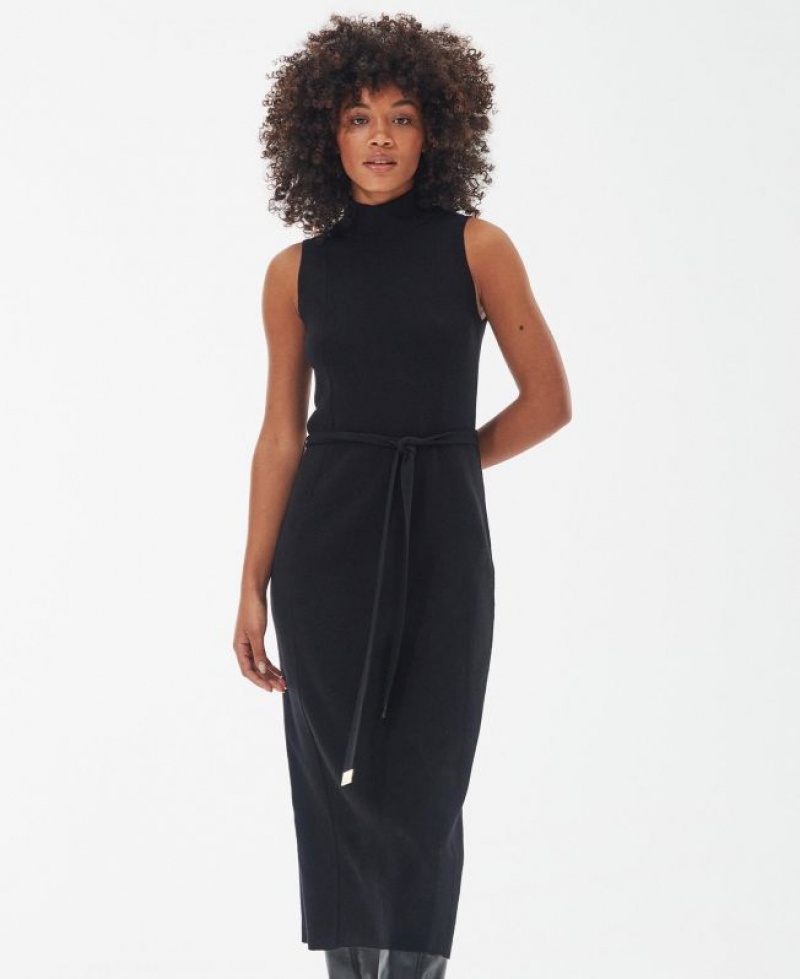 Black Women Barbour International Velocete Midi Dress | US-2695PDWFT