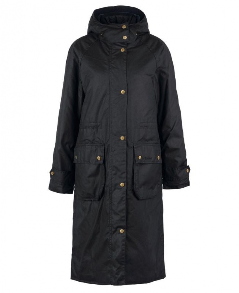 Black Women Barbour Long Cannich Waxed Jacket | US-6914SZJMA