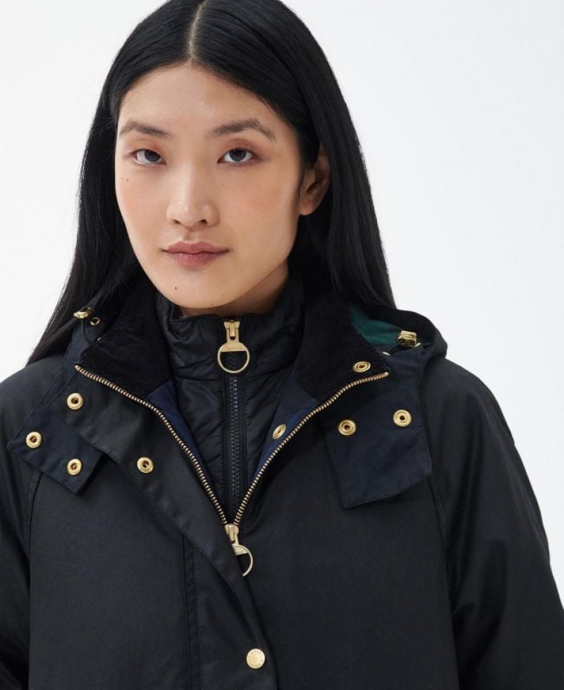 Black Women Barbour Long Cannich Waxed Jacket | US-6914SZJMA