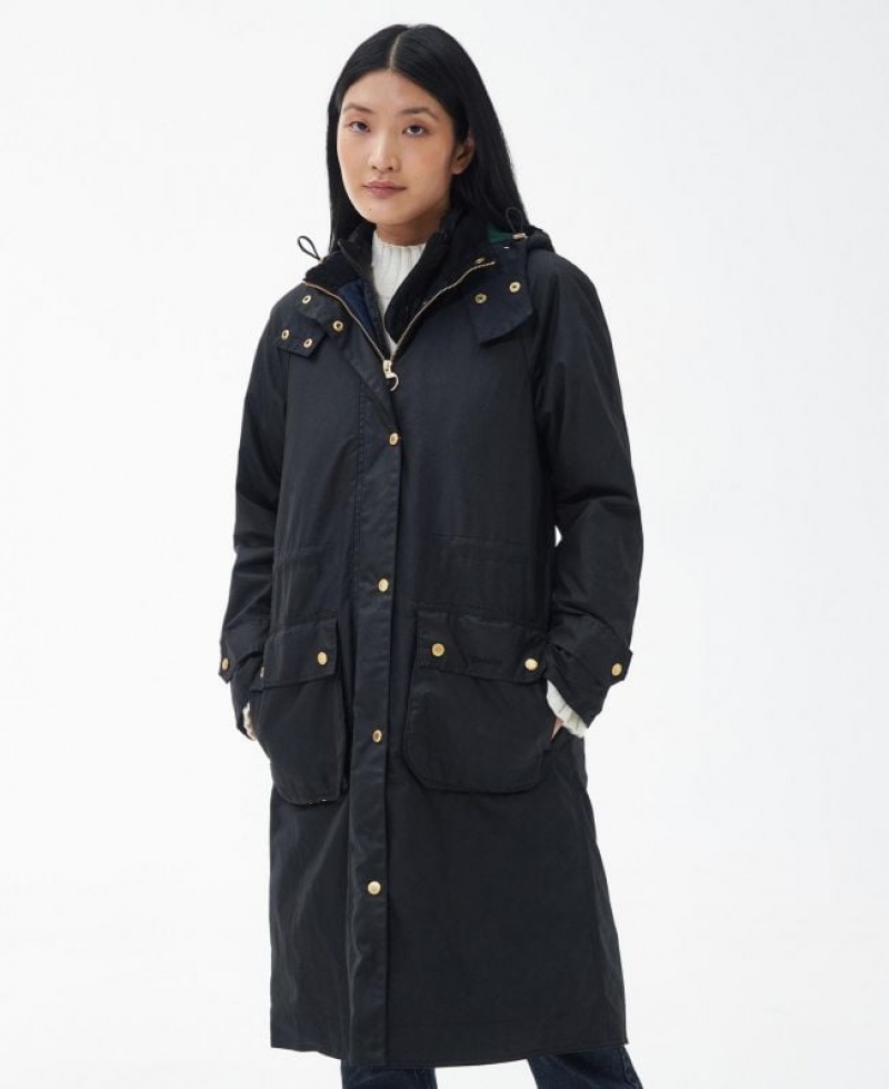 Black Women Barbour Long Cannich Waxed Jacket | US-6914SZJMA