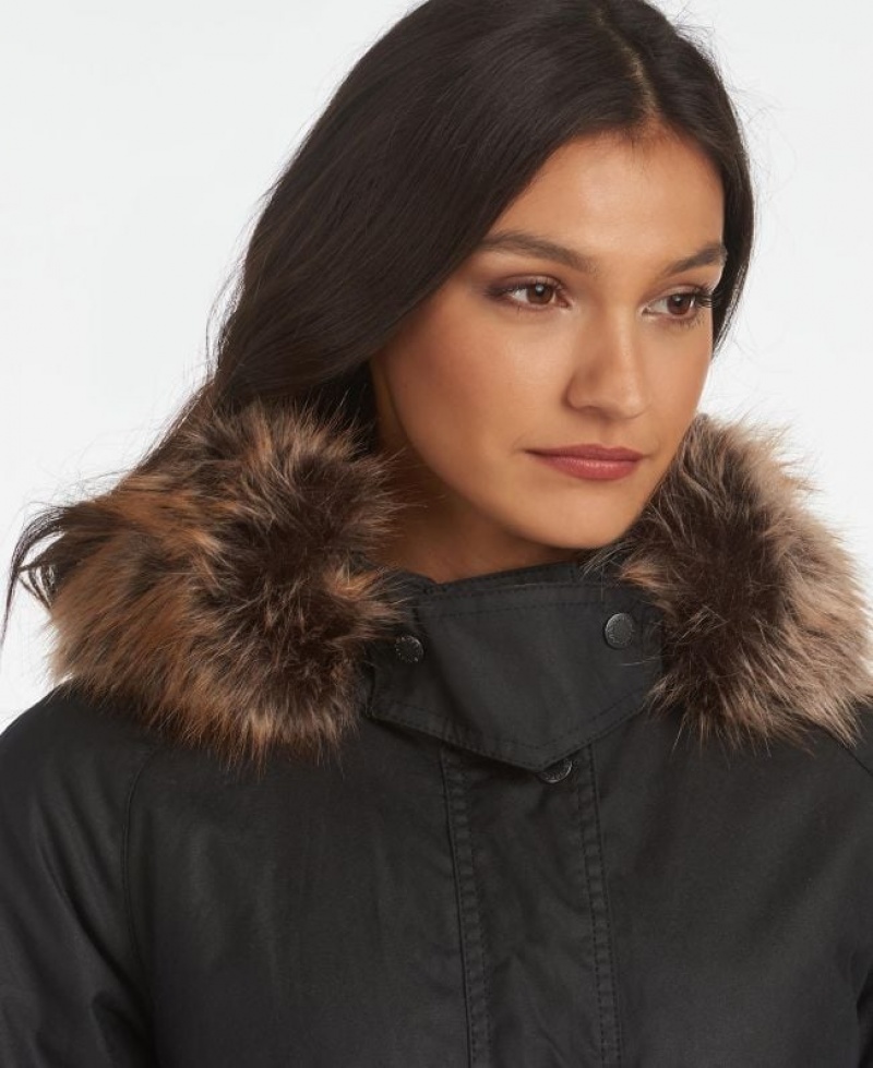 Black Women Barbour Mull Cotton Waxed Jacket | US-1602JNBPU