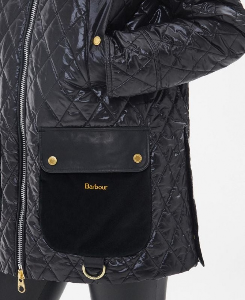 Black Women Barbour Premium Carlton Quilted Jacket | US-4318SNKVE