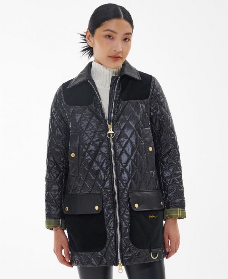 Black Women Barbour Premium Carlton Quilted Jacket | US-4318SNKVE