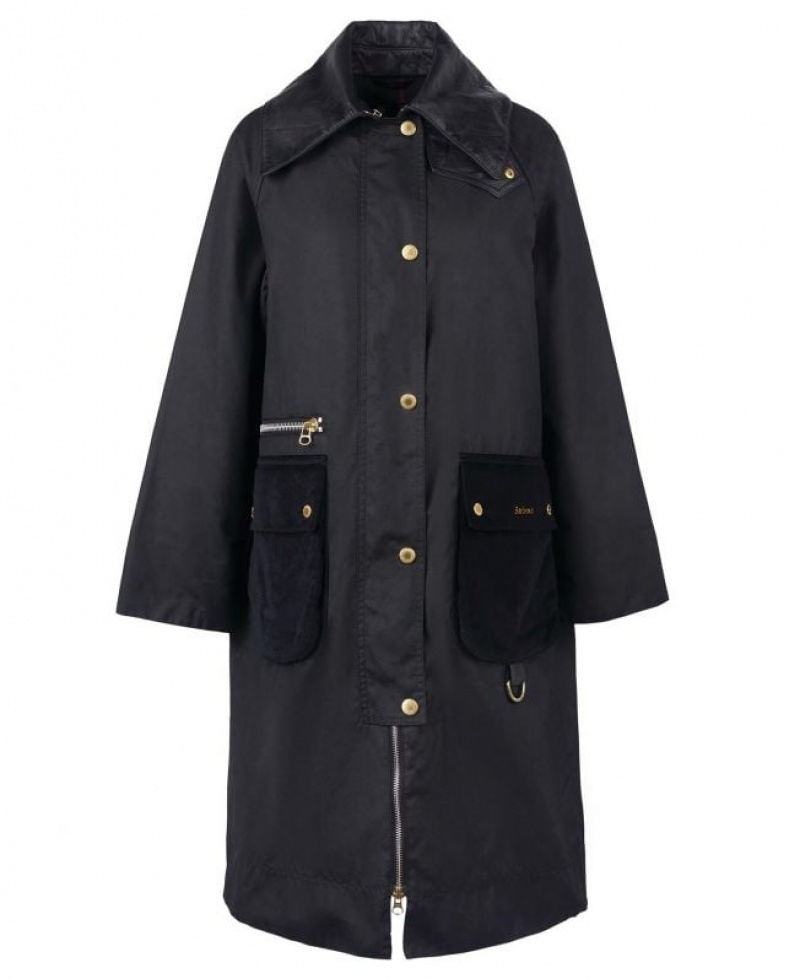 Black Women Barbour Premium Townfield Waxed Jacket | US-5279SXYWJ