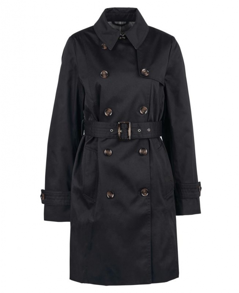 Black Women Barbour Short Greta Showerproof Trench Coat | US-7201CTBRH