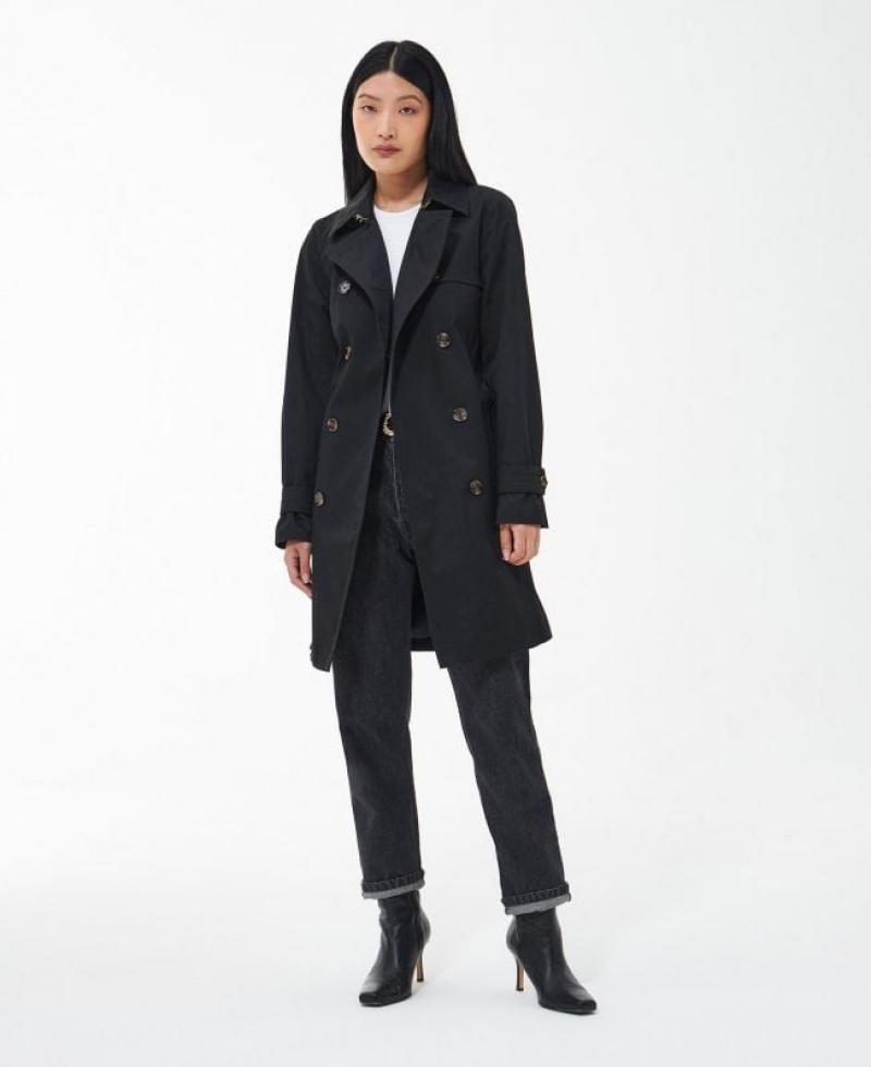 Black Women Barbour Short Greta Showerproof Trench Coat | US-7201CTBRH