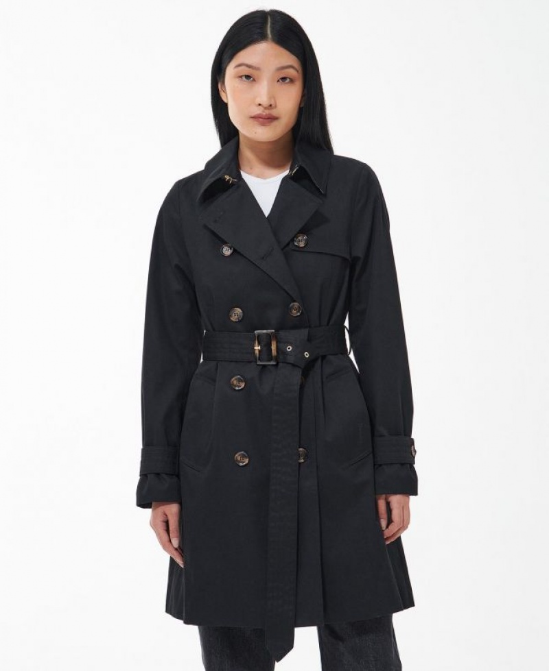 Black Women Barbour Short Greta Showerproof Trench Coat | US-7201CTBRH