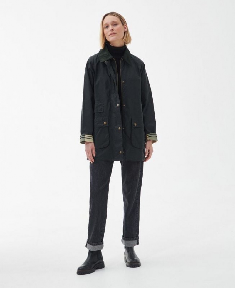 Black Women Barbour Tain Waxed Jacket | US-1903RDMWZ