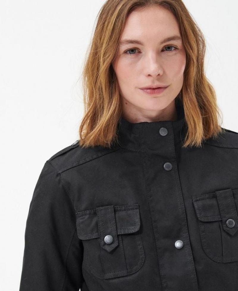 Black Women Barbour Winter Defence Waxed Jacket | US-9143HXLMS