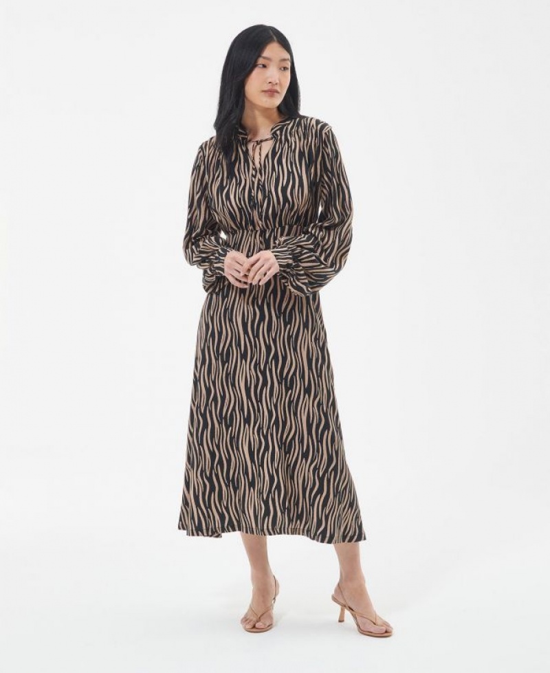 Black / Brown Women Barbour Holkham Midi Dress | US-5209KUQXI