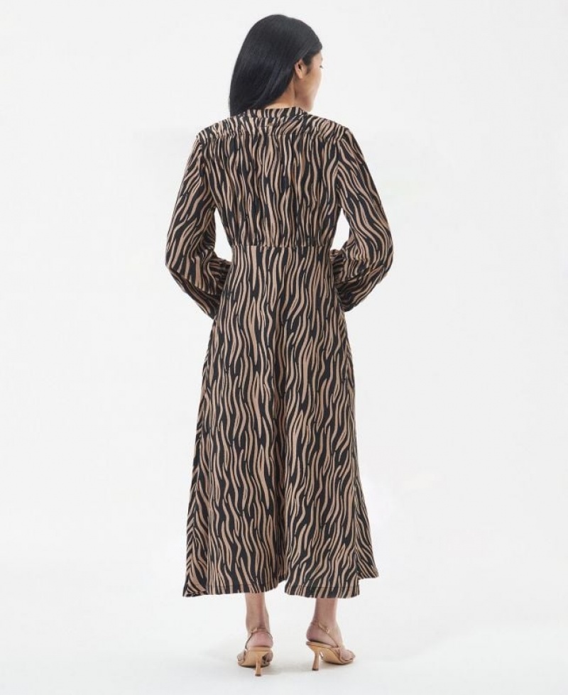 Black / Brown Women Barbour Holkham Midi Dress | US-5209KUQXI