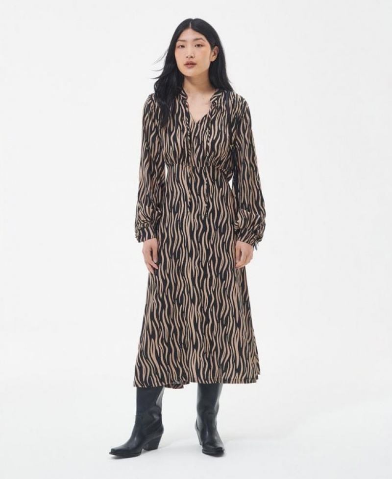 Black / Brown Women Barbour Holkham Midi Dress | US-5209KUQXI