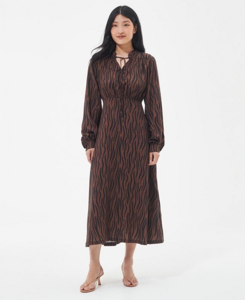 Black / Dark Brown Women Barbour Holkham Midi Dress | US-5641YOJMR