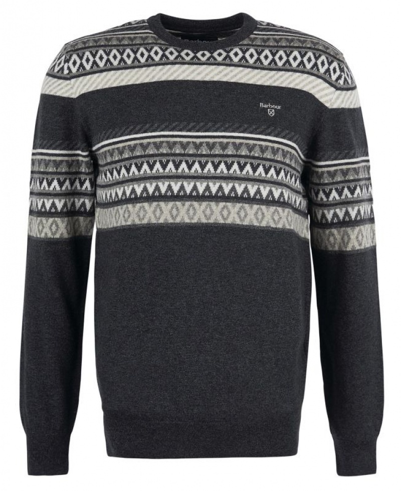 Black / Grey Men Barbour Winterborne Fairisle Sweatshirt | US-1673GLXDP