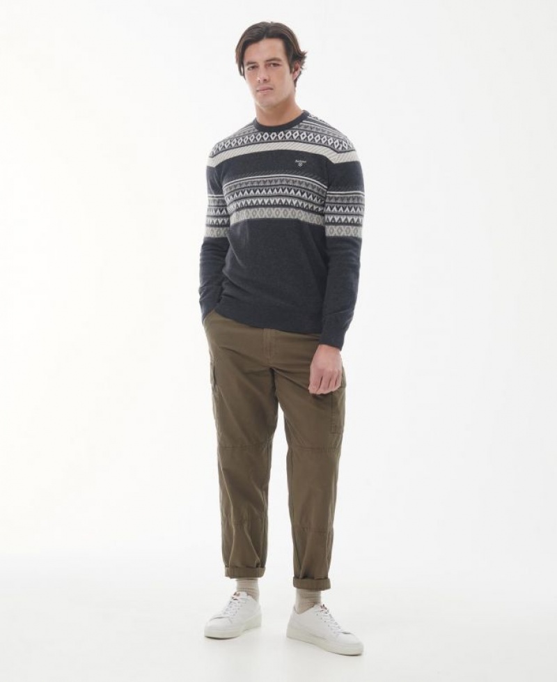 Black / Grey Men Barbour Winterborne Fairisle Sweatshirt | US-1673GLXDP