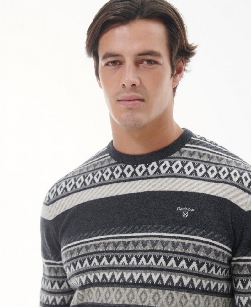 Black / Grey Men Barbour Winterborne Fairisle Sweatshirt | US-1673GLXDP