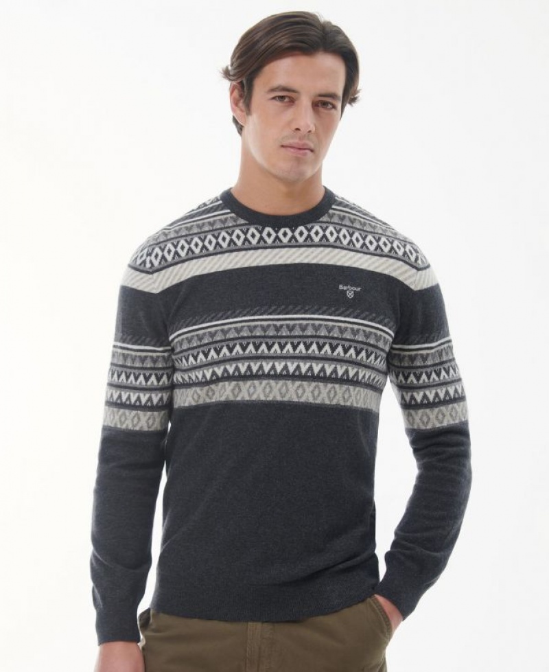 Black / Grey Men Barbour Winterborne Fairisle Sweatshirt | US-1673GLXDP