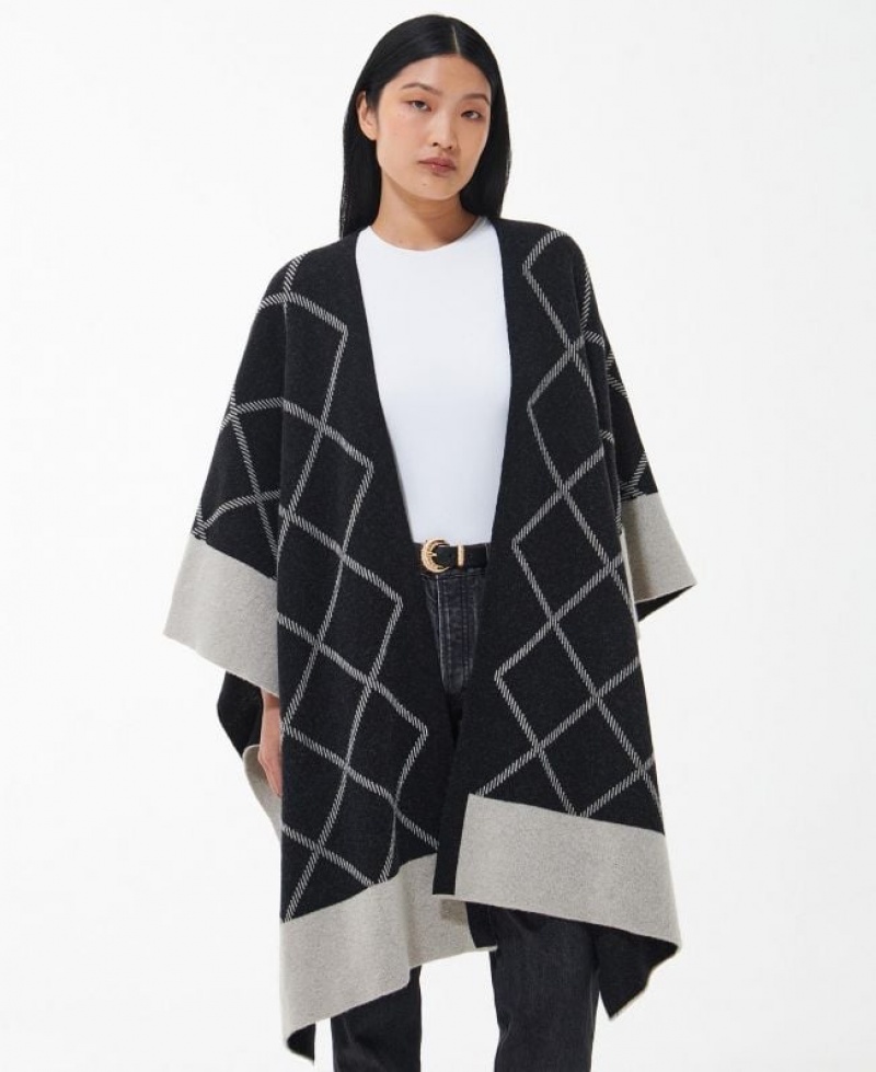 Black / Grey Women Barbour Cosmia Cape Ponchos | US-2461MKBXZ