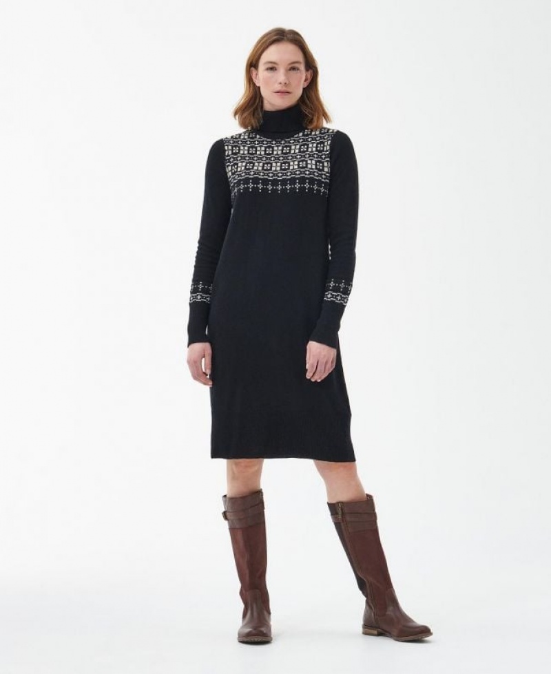 Black / White Women Barbour Herring Knitted Dress | US-7035WKRAI