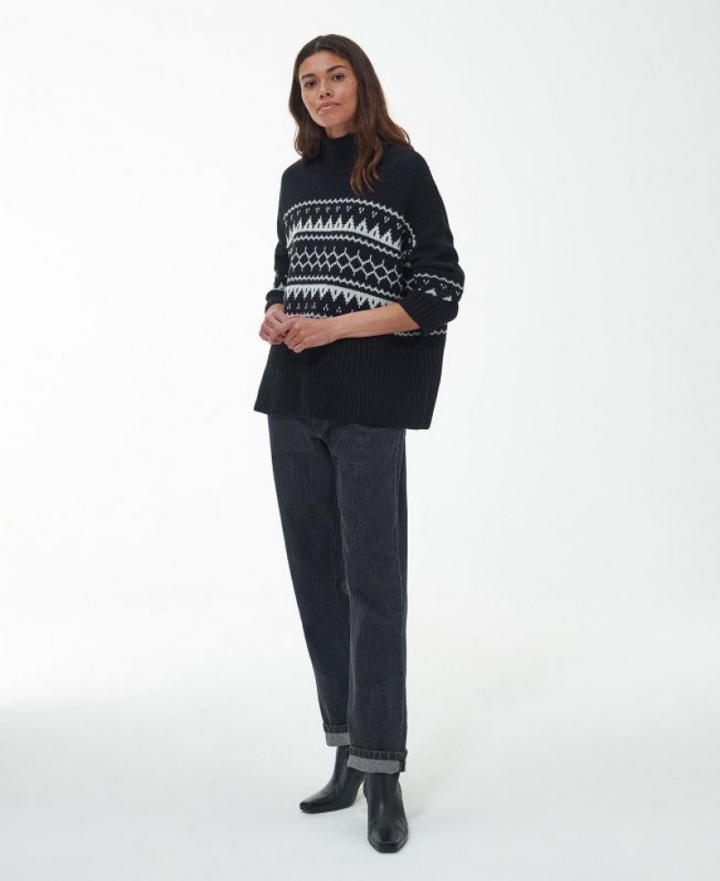 Black / White Women Barbour Pine Knitted Sweater | US-8269OASDE