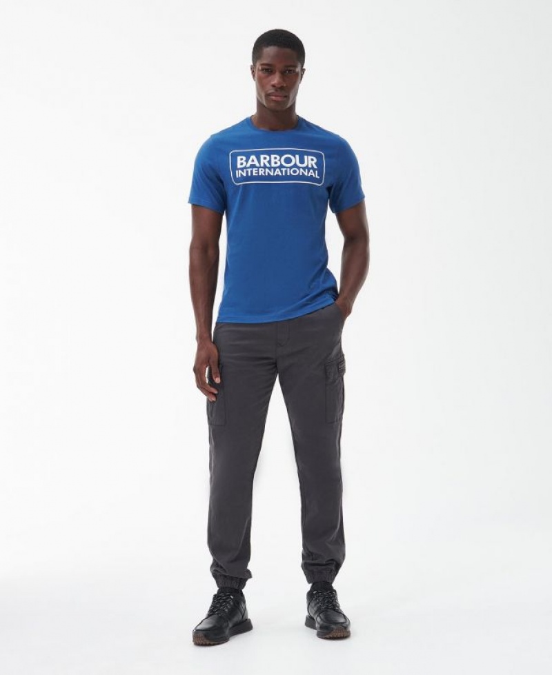 Blue Men Barbour International Essential Large Logo T-Shirts | US-3045FCNVJ