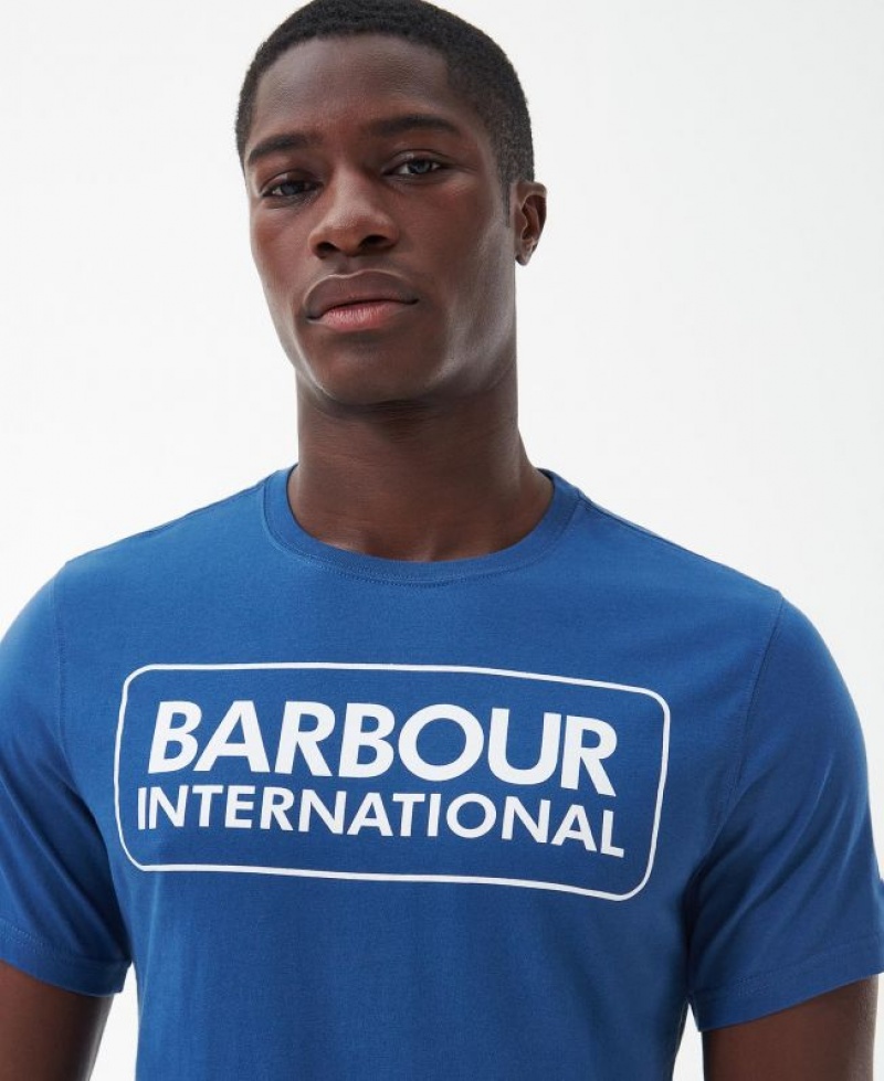 Blue Men Barbour International Essential Large Logo T-Shirts | US-3045FCNVJ