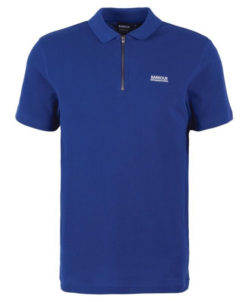 Blue Men Barbour International Gauge Zip Polo Shirt | US-9312WLYBC