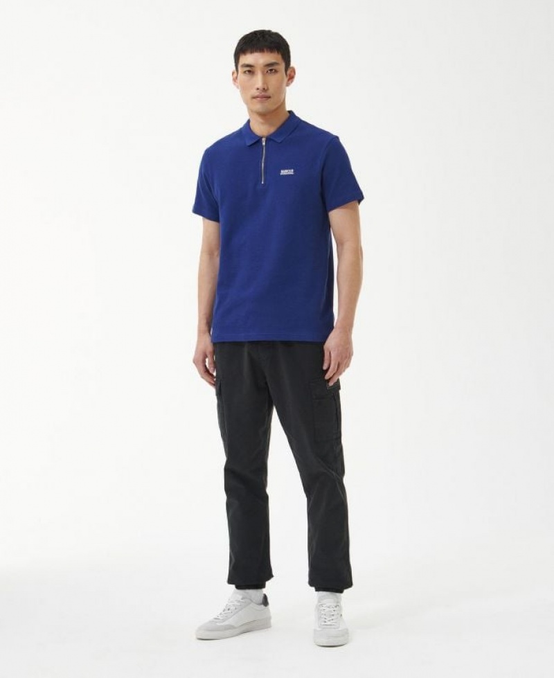 Blue Men Barbour International Gauge Zip Polo Shirt | US-9312WLYBC