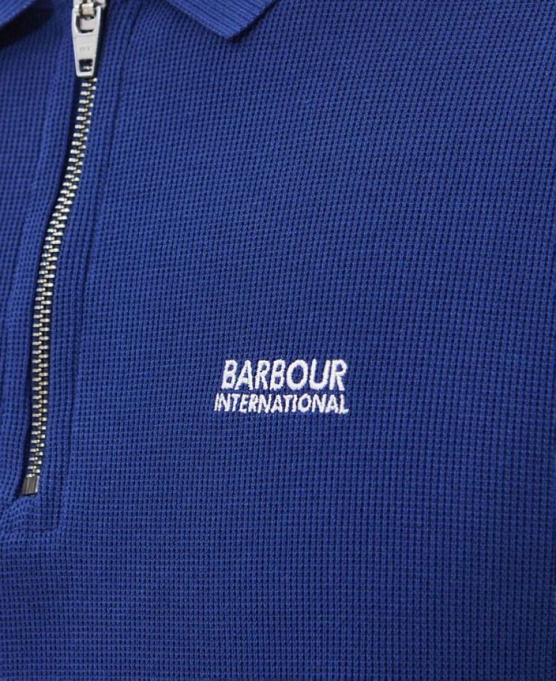 Blue Men Barbour International Gauge Zip Polo Shirt | US-9312WLYBC