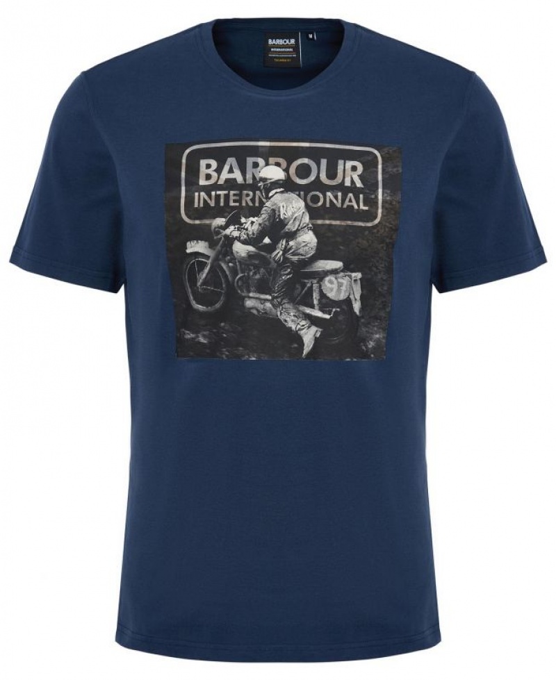 Blue Men Barbour International Race T-Shirts | US-1296XFGOW