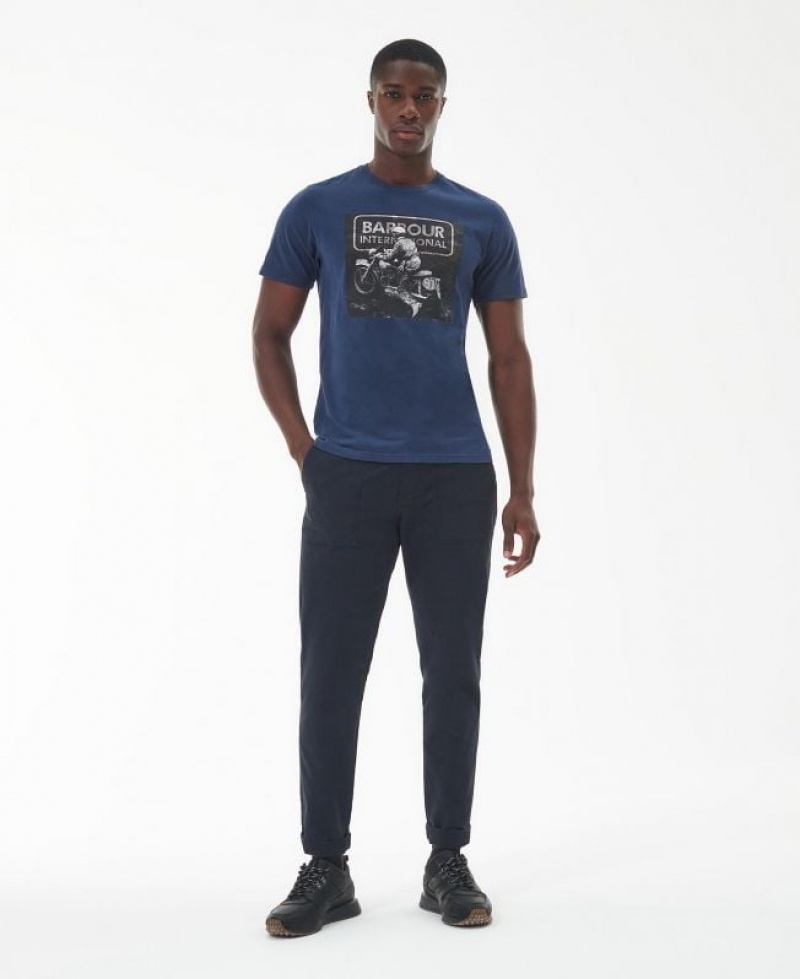 Blue Men Barbour International Race T-Shirts | US-1296XFGOW