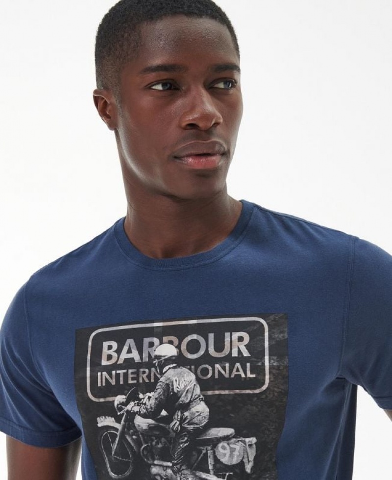 Blue Men Barbour International Race T-Shirts | US-1296XFGOW