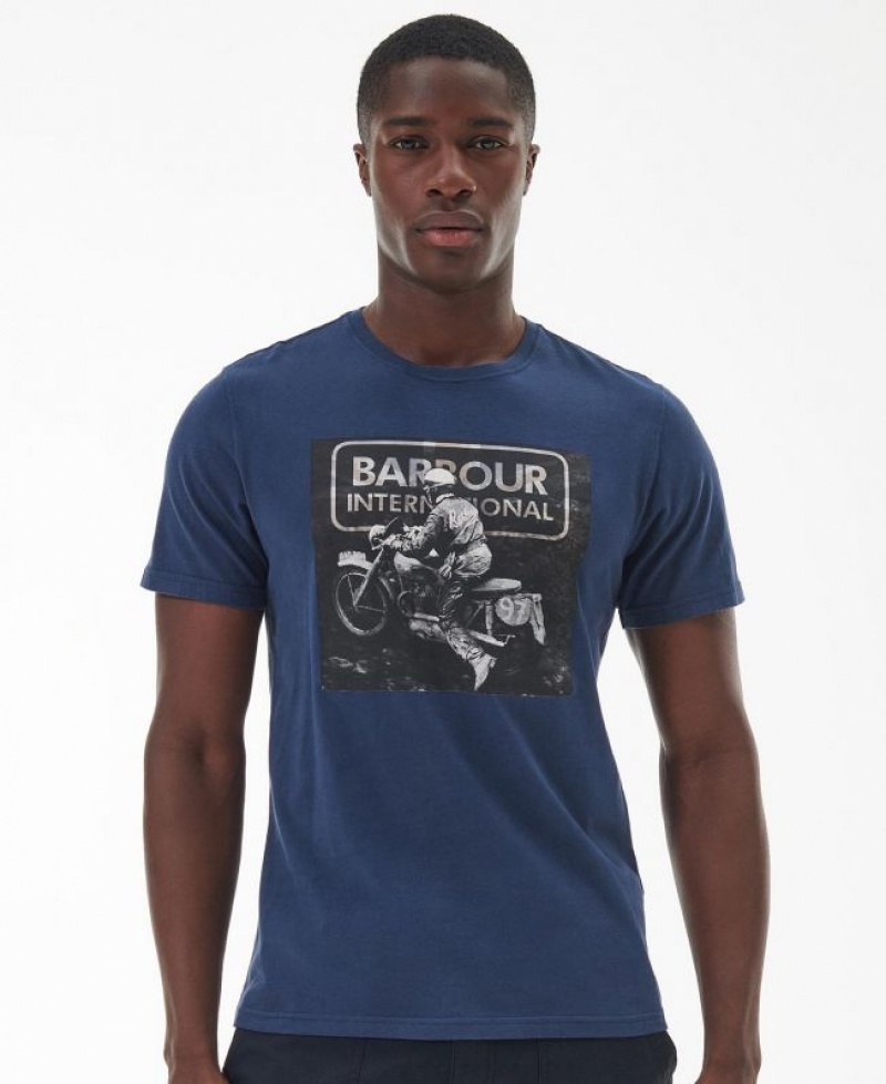 Blue Men Barbour International Race T-Shirts | US-1296XFGOW