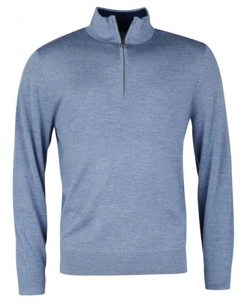 Blue Men Barbour Loyton Merino Half Zip Sweater | US-6891ADXSB