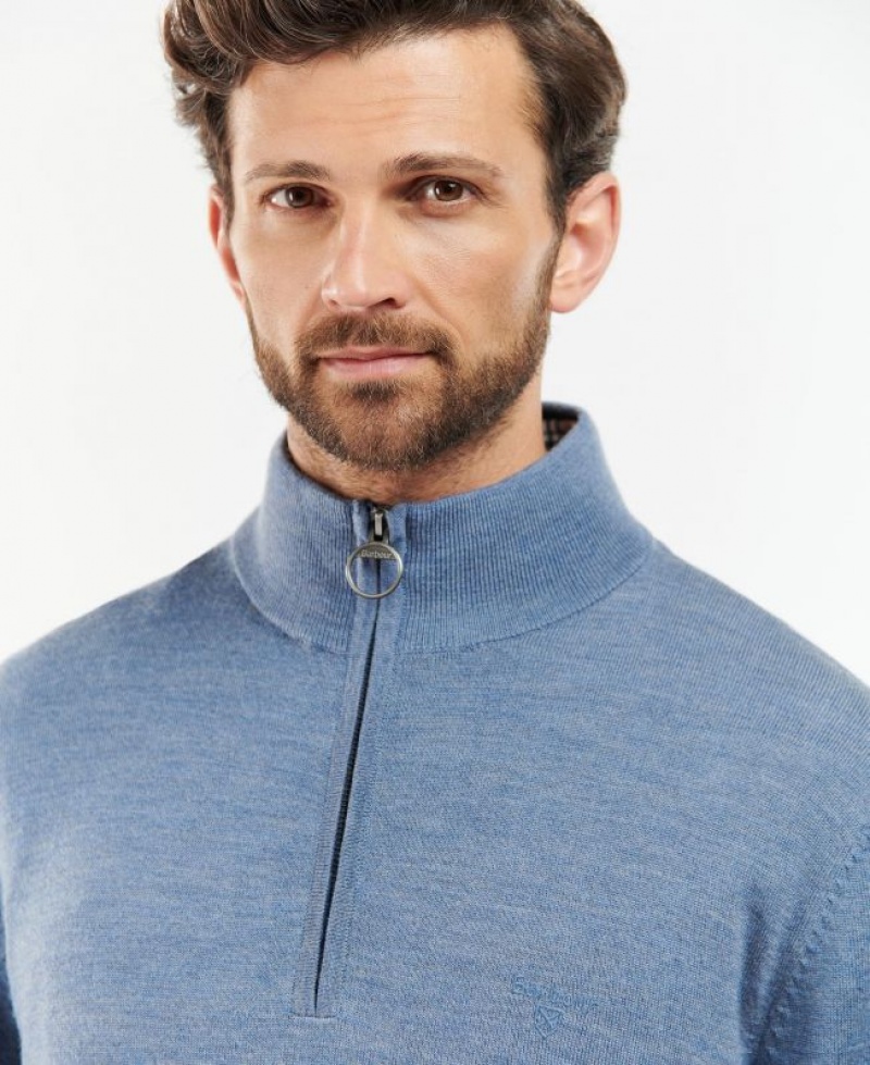 Blue Men Barbour Loyton Merino Half Zip Sweater | US-6891ADXSB