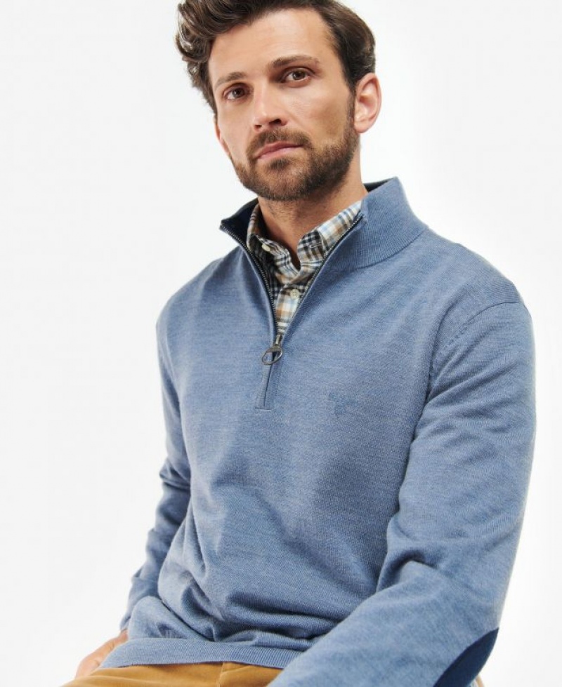 Blue Men Barbour Loyton Merino Half Zip Sweater | US-6891ADXSB