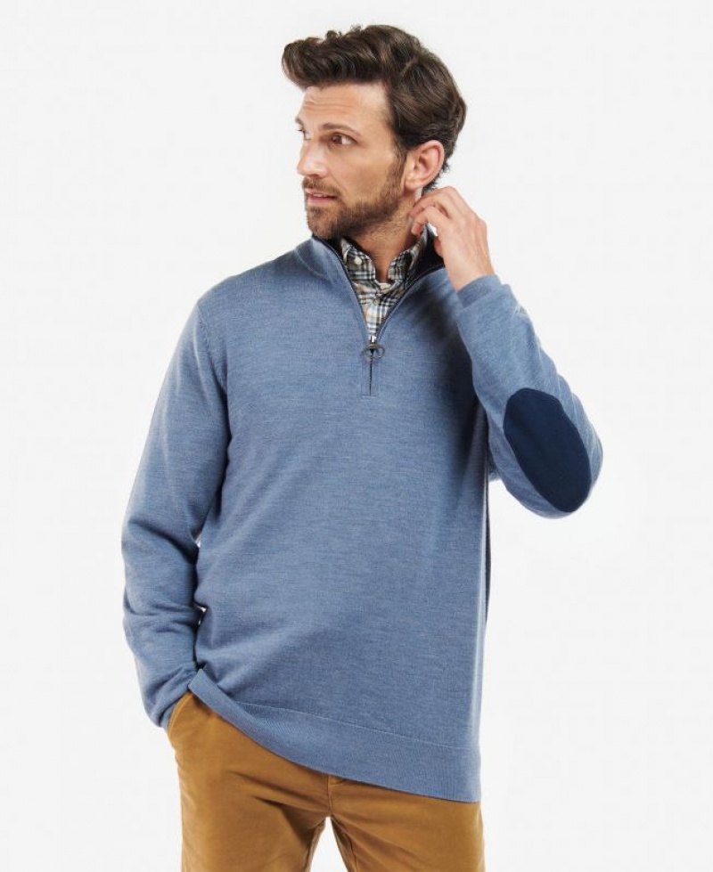 Blue Men Barbour Loyton Merino Half Zip Sweater | US-6891ADXSB