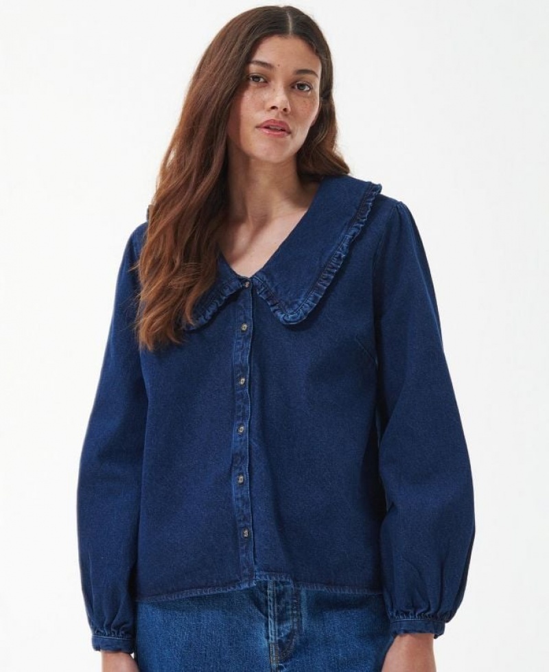 Blue Women Barbour Aster Shirts | US-2138NMQTG