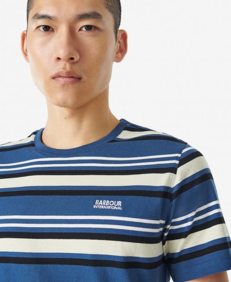 Blue / Black / Cream Men Barbour International Norwood T-Shirts | US-7981WXVHA