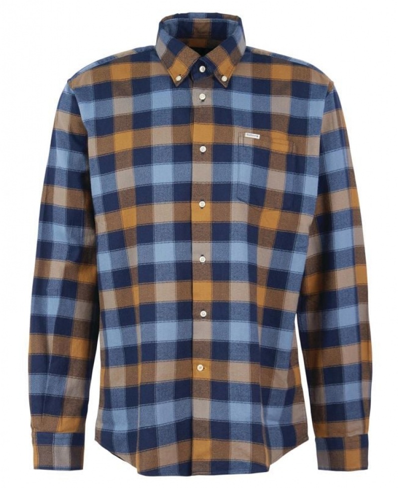 Blue / Brown Men Barbour Damfield Regular Shirts | US-8362IMZRB