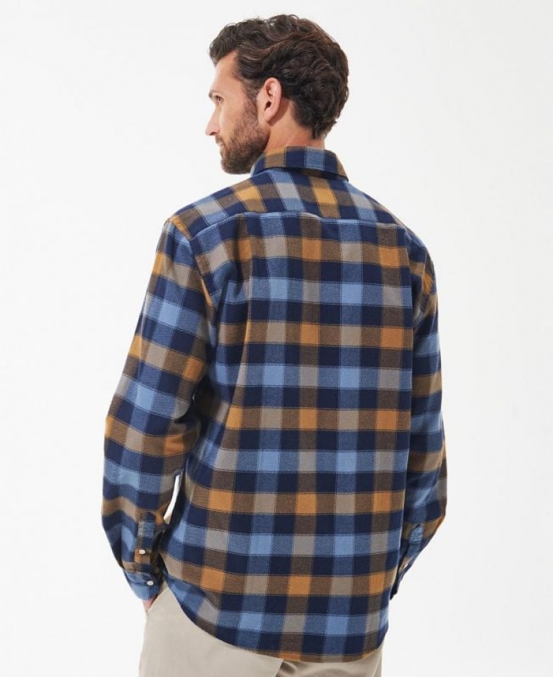 Blue / Brown Men Barbour Damfield Regular Shirts | US-8362IMZRB