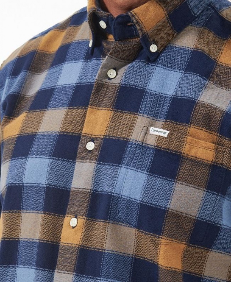 Blue / Brown Men Barbour Damfield Regular Shirts | US-8362IMZRB