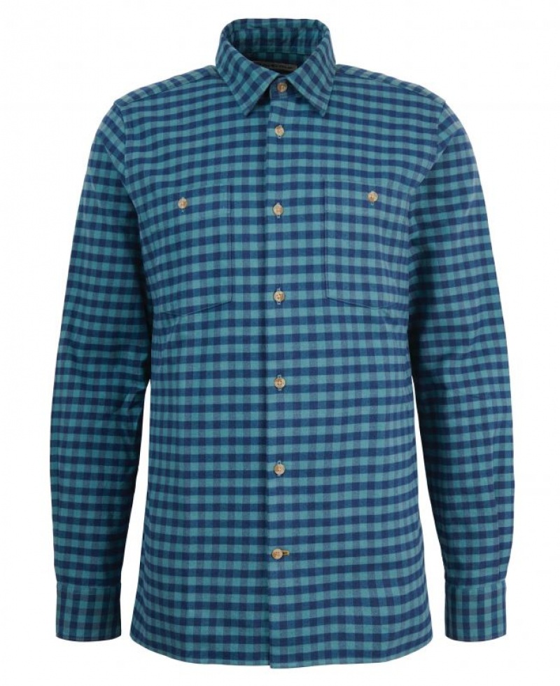 Blue / Green Men Barbour Convoy Tailored Shirts | US-3624MCTWF