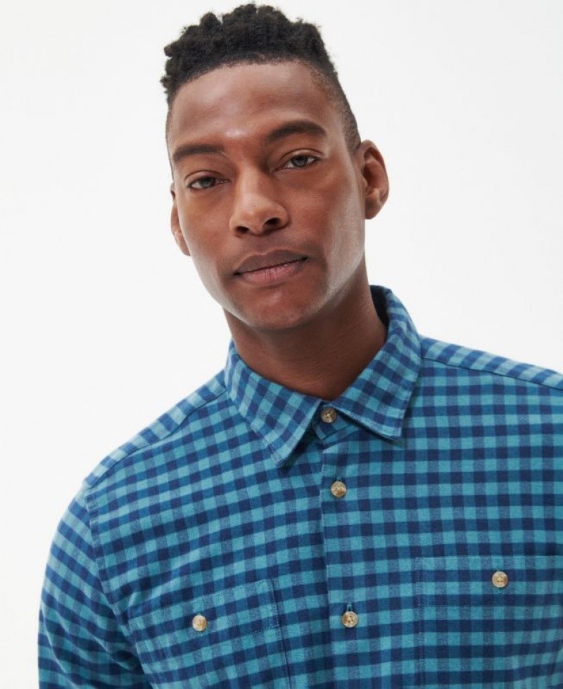 Blue / Green Men Barbour Convoy Tailored Shirts | US-3624MCTWF