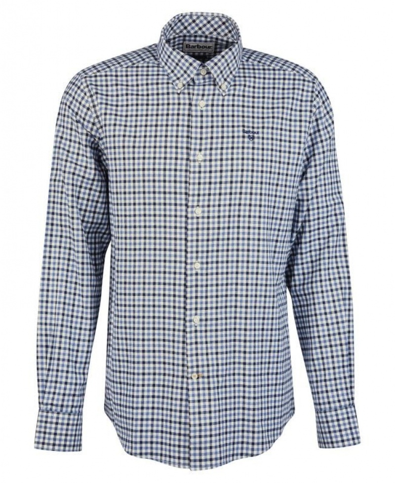 Blue / Navy / Grey Men Barbour Finkle Tailored Shirts | US-3985KRHBJ