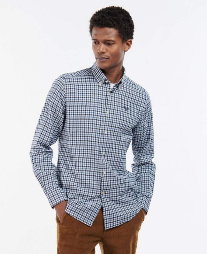 Blue / Navy / Grey Men Barbour Finkle Tailored Shirts | US-3985KRHBJ