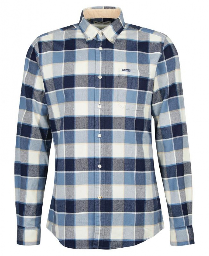 Blue / White / Grey Men Barbour Valley Tailored Shirts | US-1980OMKLW