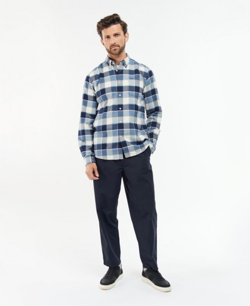 Blue / White / Grey Men Barbour Valley Tailored Shirts | US-1980OMKLW